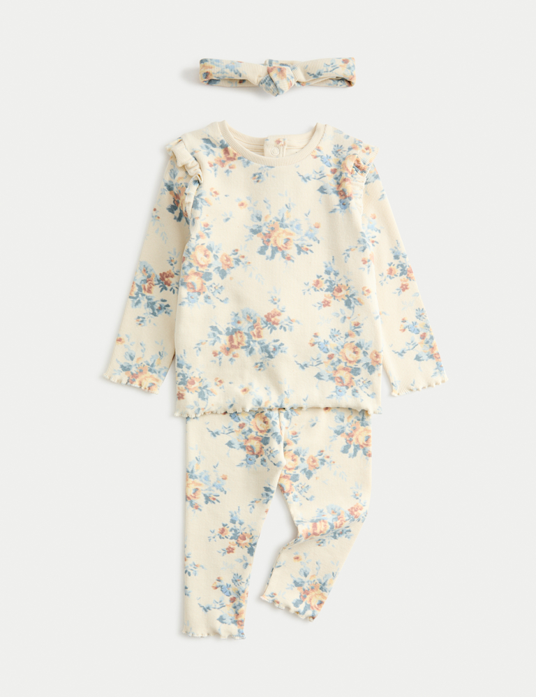 3pc Cotton Rich Jersey Floral Outfit (0-3 Yrs)