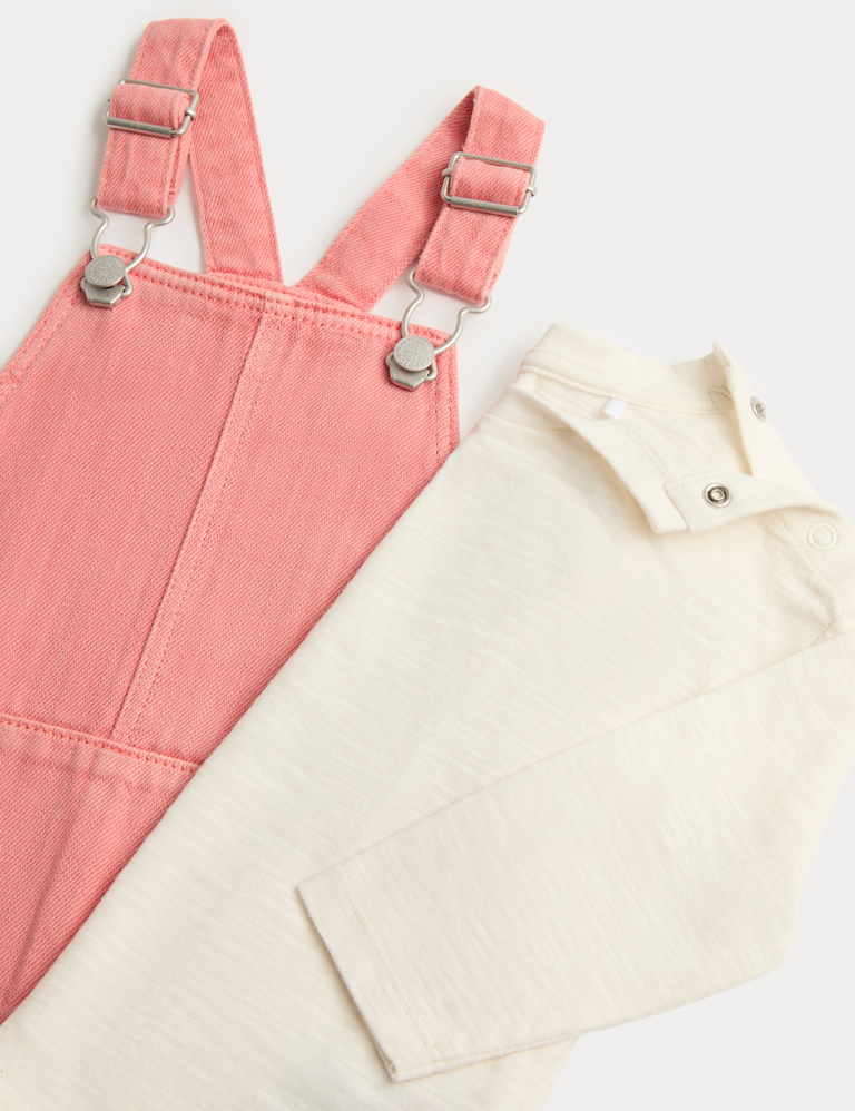2 Piece Pink Denim Dungarees with Top (0-3 Yrs)
