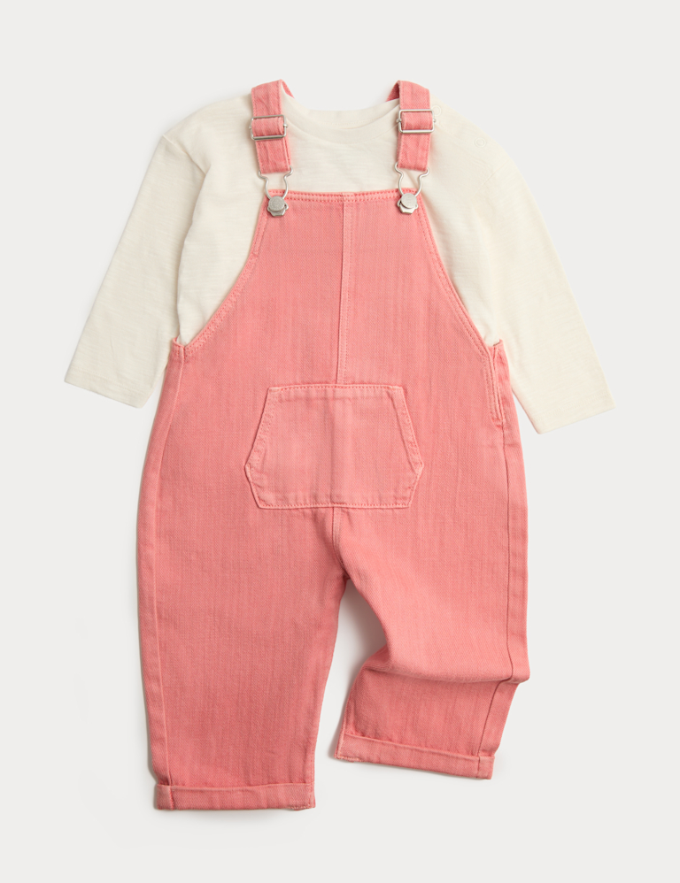 2 Piece Pink Denim Dungarees with Top (0-3 Yrs)