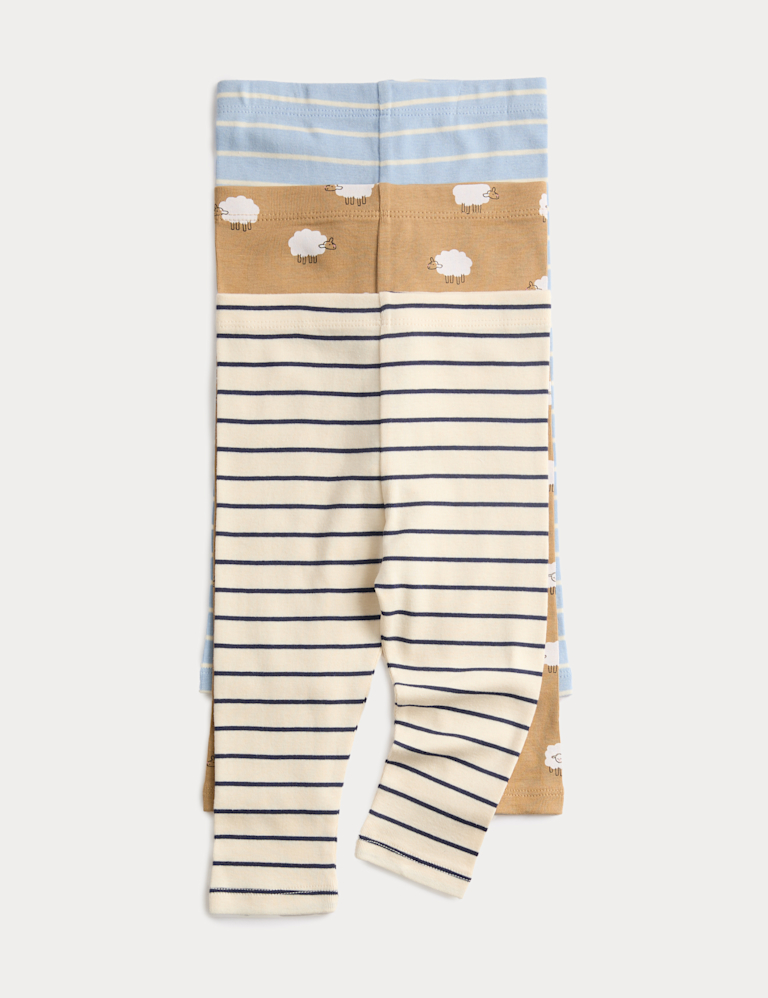 3 Pack Pure Cotton Printed Leggings (0-24 Mths)