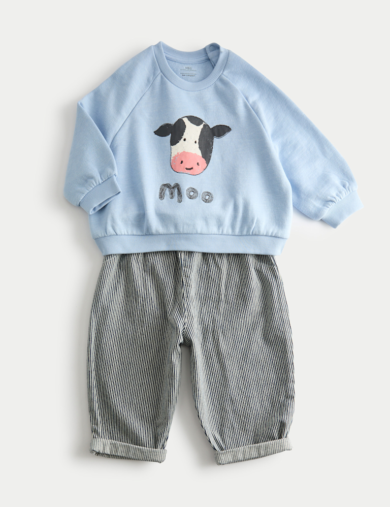 2pc Cotton Rich Cow Top & Bottom Outfit