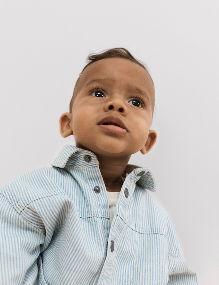 3 Piece Pure Cotton Blue Ticking Striped Outfit (0-3 Yrs)