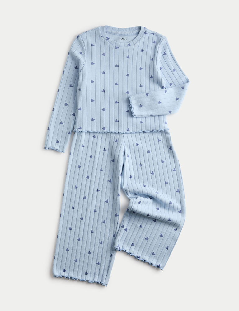 Patterned Heart Ribbed Cosy Pyjamas (1-16 Yrs)