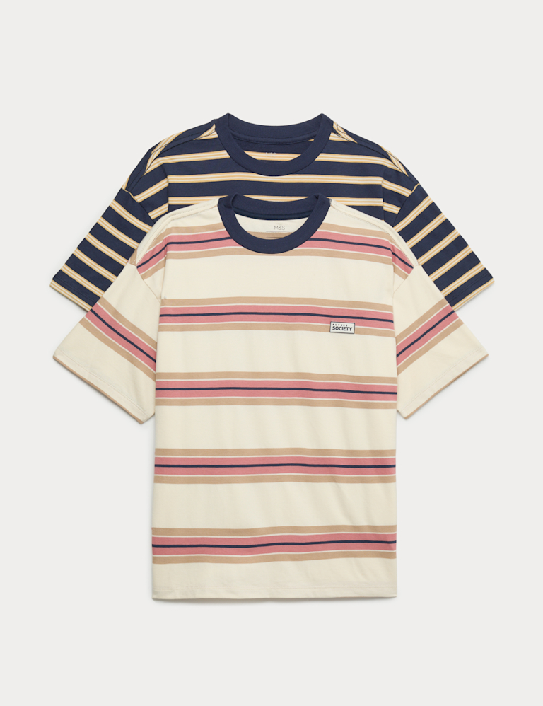 2 Pack Pure Cotton Striped T-Shirts (6-16 Yrs) 2 Pack Pure Cotton Striped T-Shirts (6-16 Yrs)