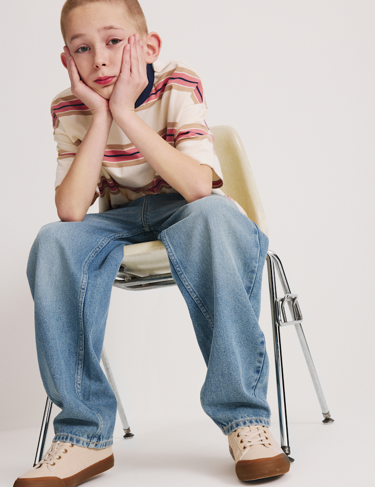 Pure Cotton Barrel Leg Jeans (6-16 Yrs)