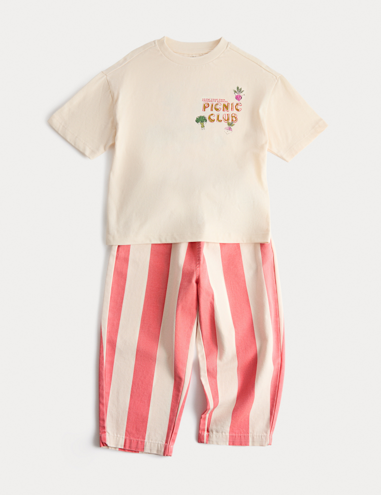 2 Piece Pure Cotton T-Shirt & Striped Trousers Outfit (2-8 Yrs)