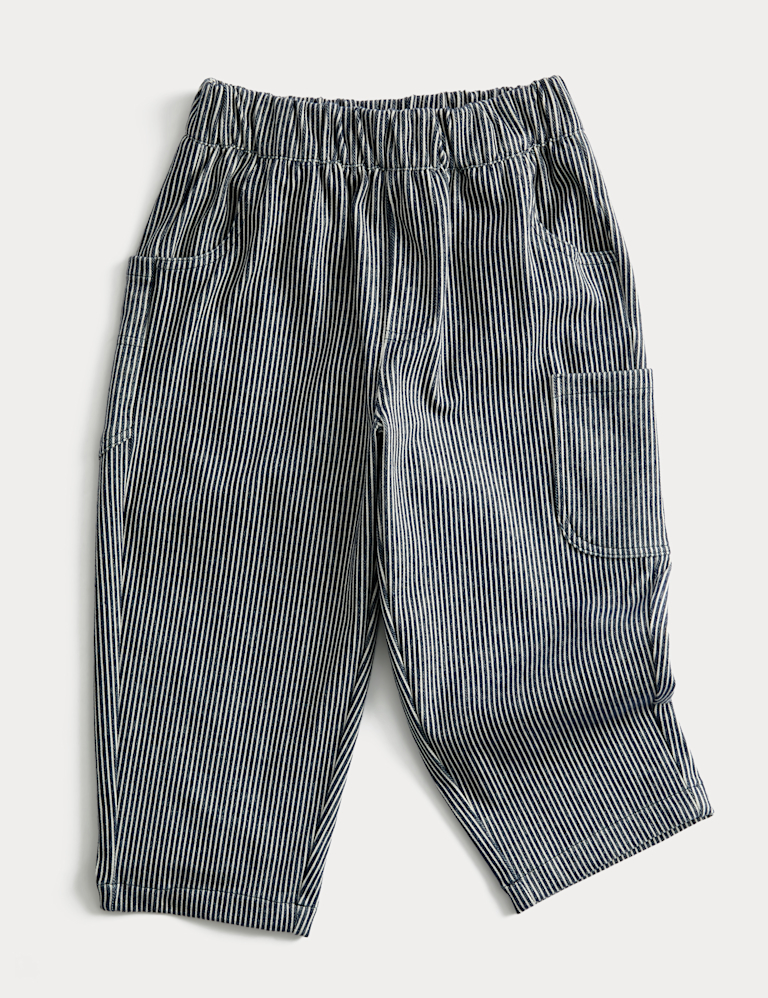 Barrel Fit Cotton Blend Striped Trousers (1-8 Yrs)