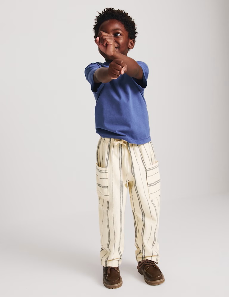 Pure Cotton Textured Striped Trousers (2-8 Yrs)