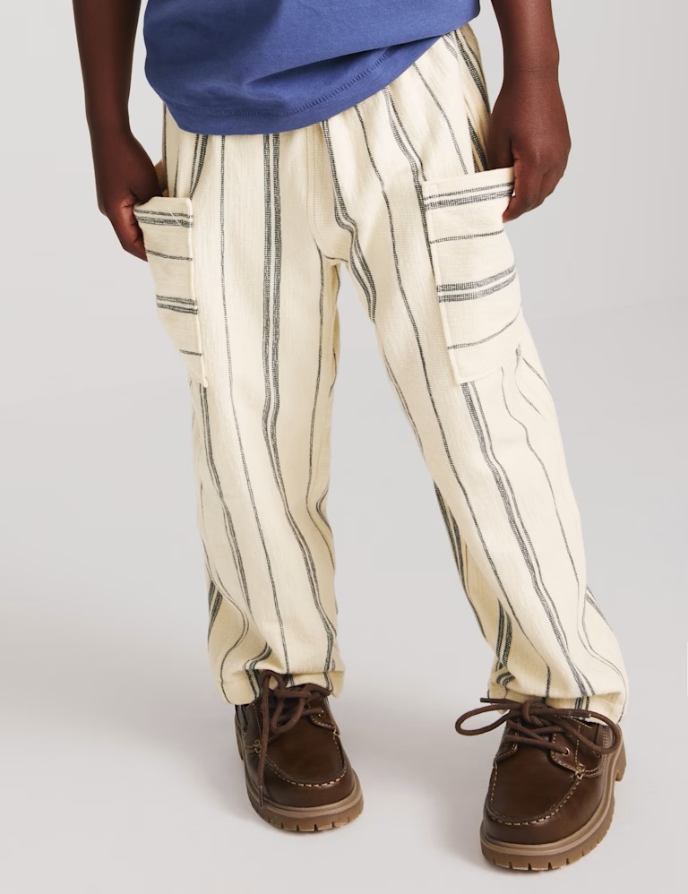 Pure Cotton Textured Striped Trousers (2-8 Yrs)