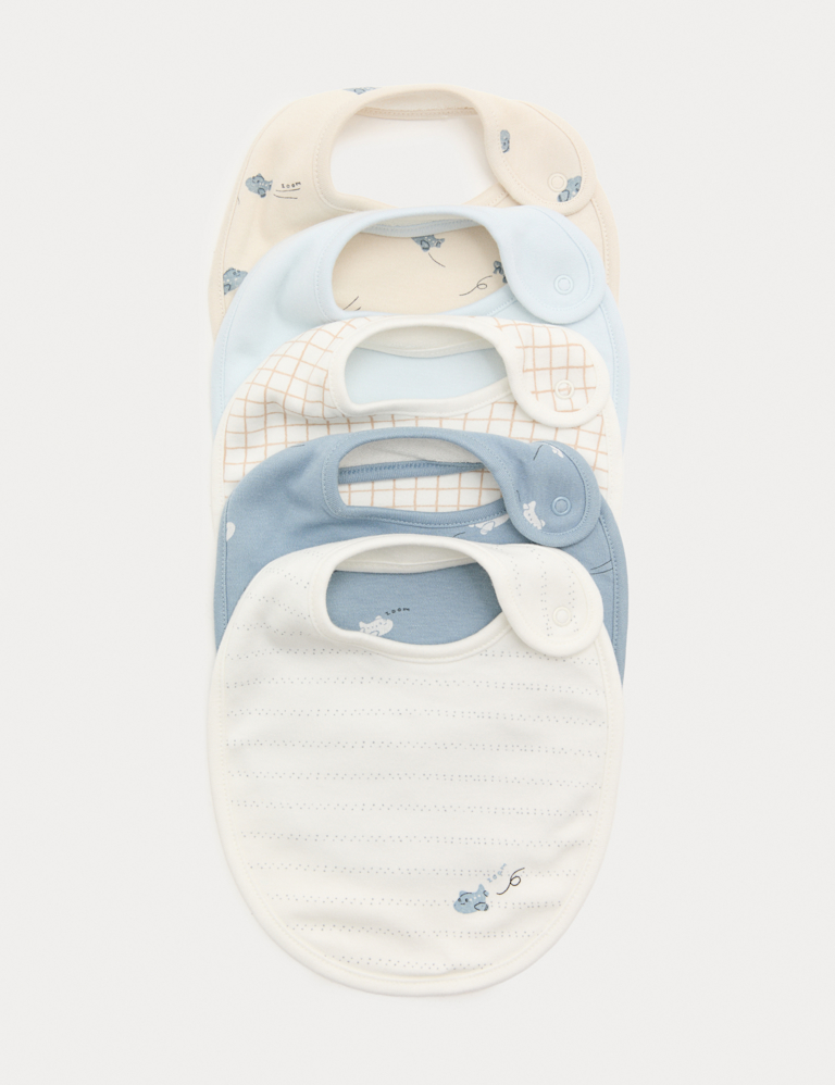 5 Pack Cotton Rich Plane Print Dribble Bibs