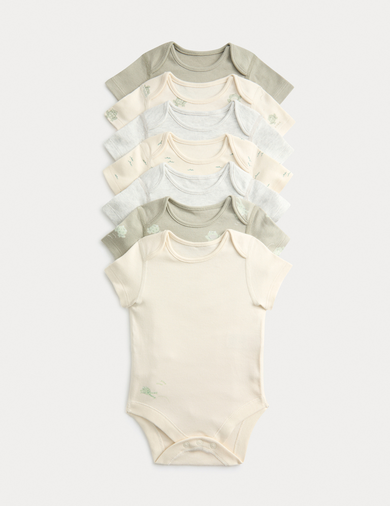 7 Pack Pure Cotton Frog Print Bodysuits (0-3 Yrs)
