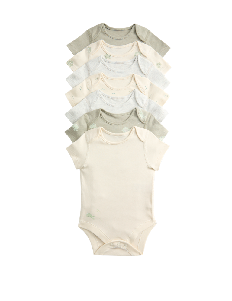 7 Pack Pure Cotton Frog Print Bodysuits (0-3 Yrs)