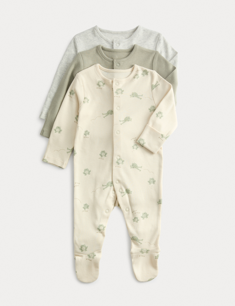 3 Pack Pure Cotton Frog Sleepsuits (0 Mths-3 Yrs)