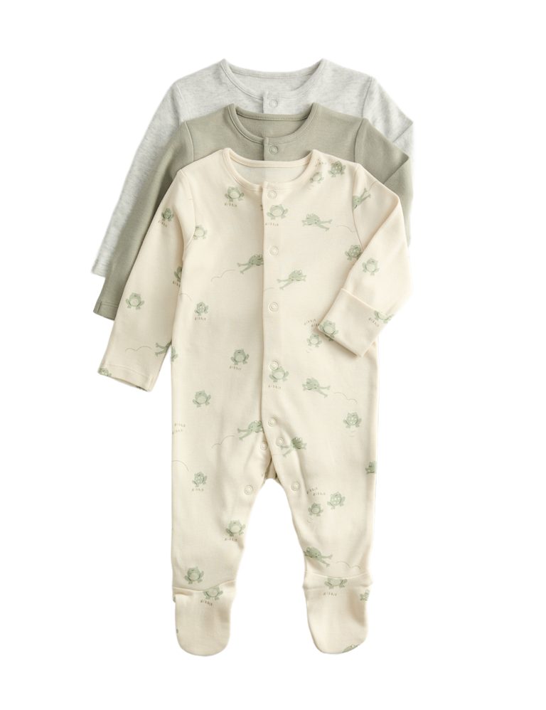 3 Pack Pure Cotton Frog Sleepsuits (0 Mths-3 Yrs)