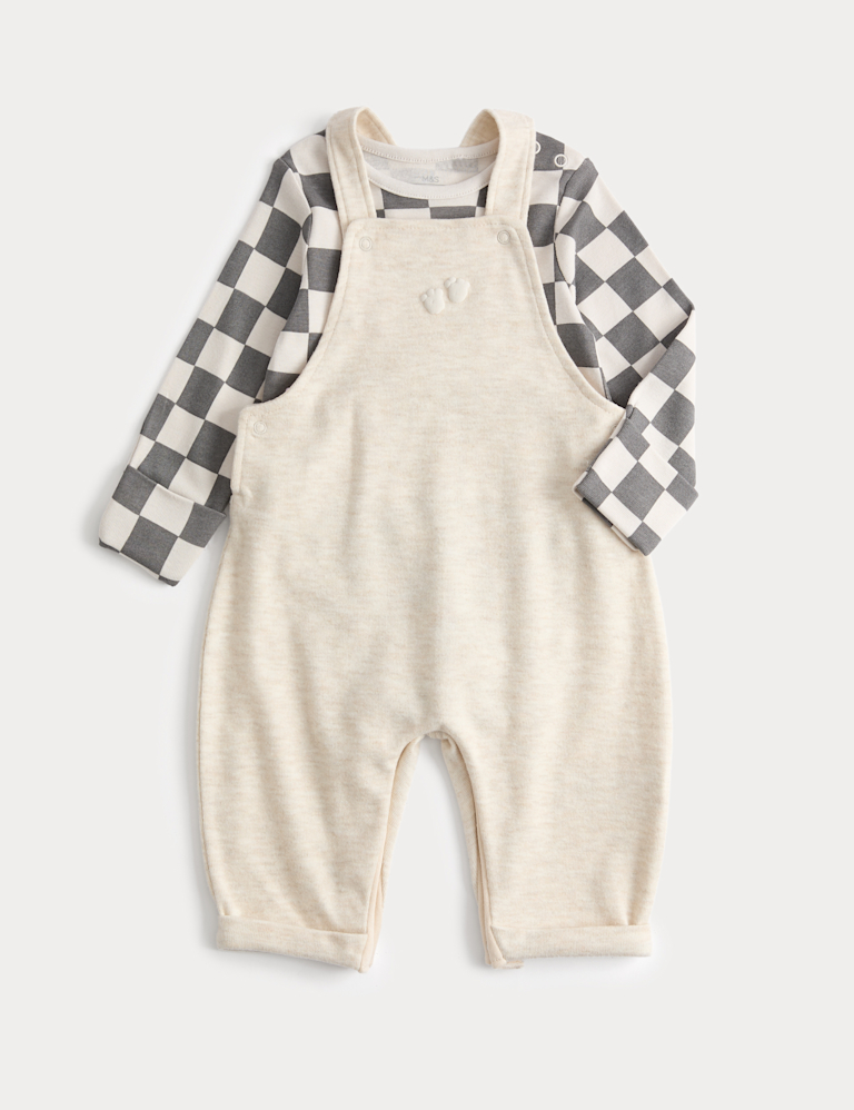 2 Piece Cotton Rich Checked Dungaree Outfit (7lbs-1 Yrs)