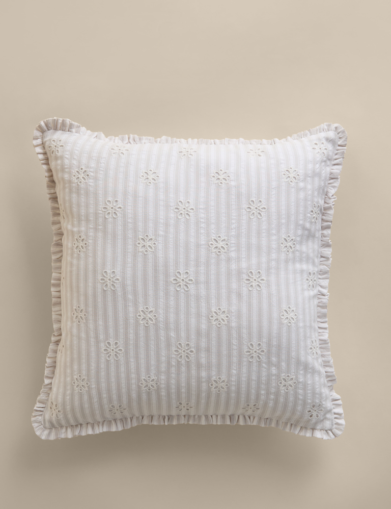 Pure Cotton Broderie Frill Cushion Pure Cotton Broderie Frill Cushion