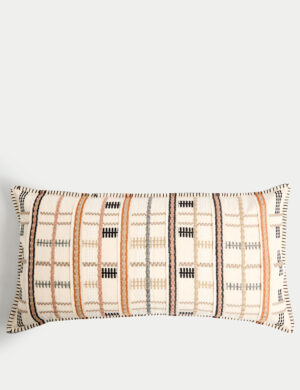 Pure Cotton Grid Embroidered Bolster Cushion