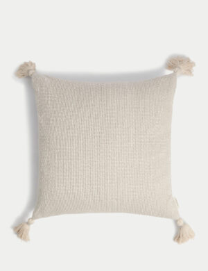 Pure Cotton Textured Tasselled Cushion
