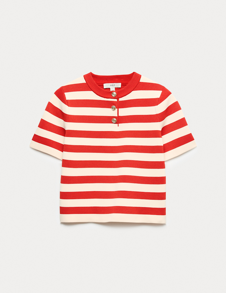 Striped Round Neck Knitted Slim Fit Top
