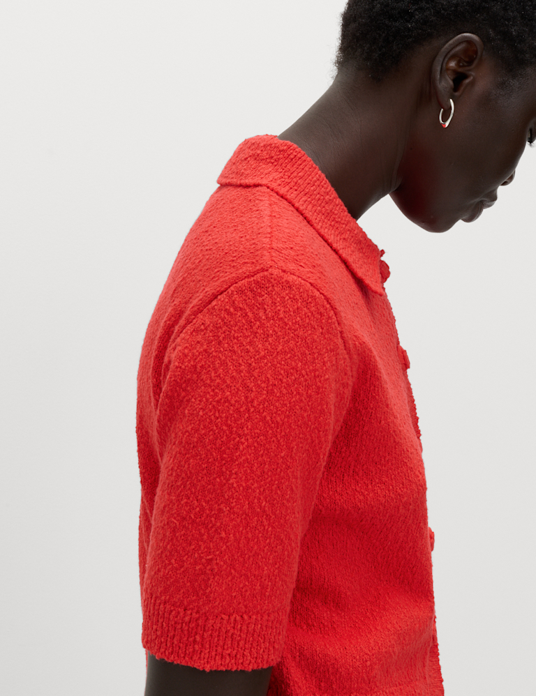 Cotton Rich Textured Cropped Cardigan