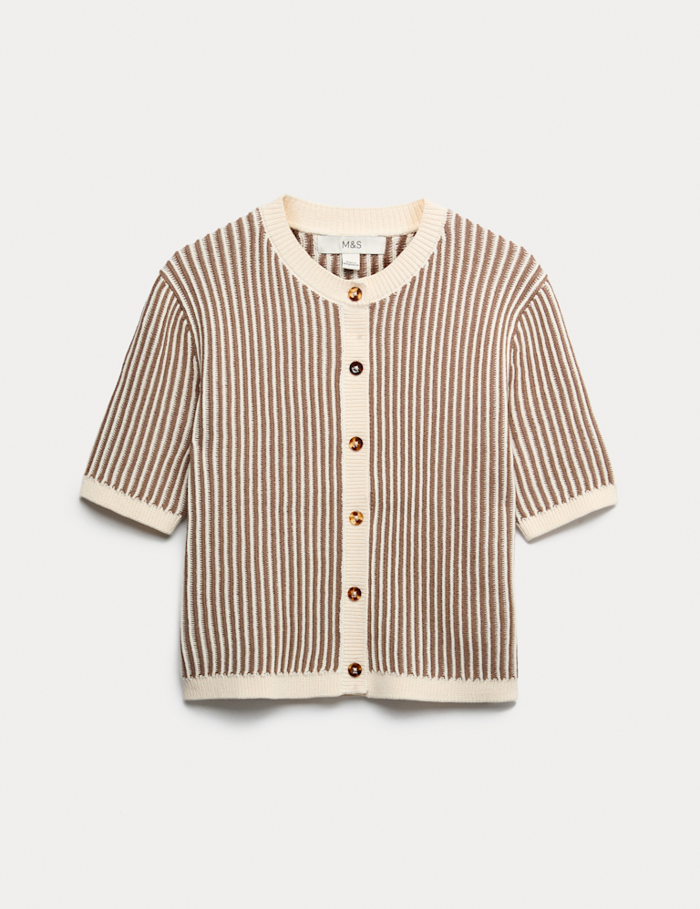 Cotton Rich Textured Cropped Cardigan