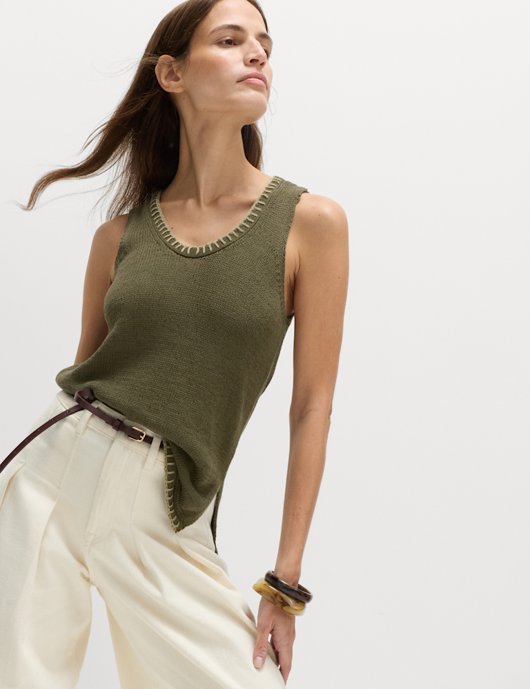 Cotton Rich Textured Whipstitch Knitted Vest