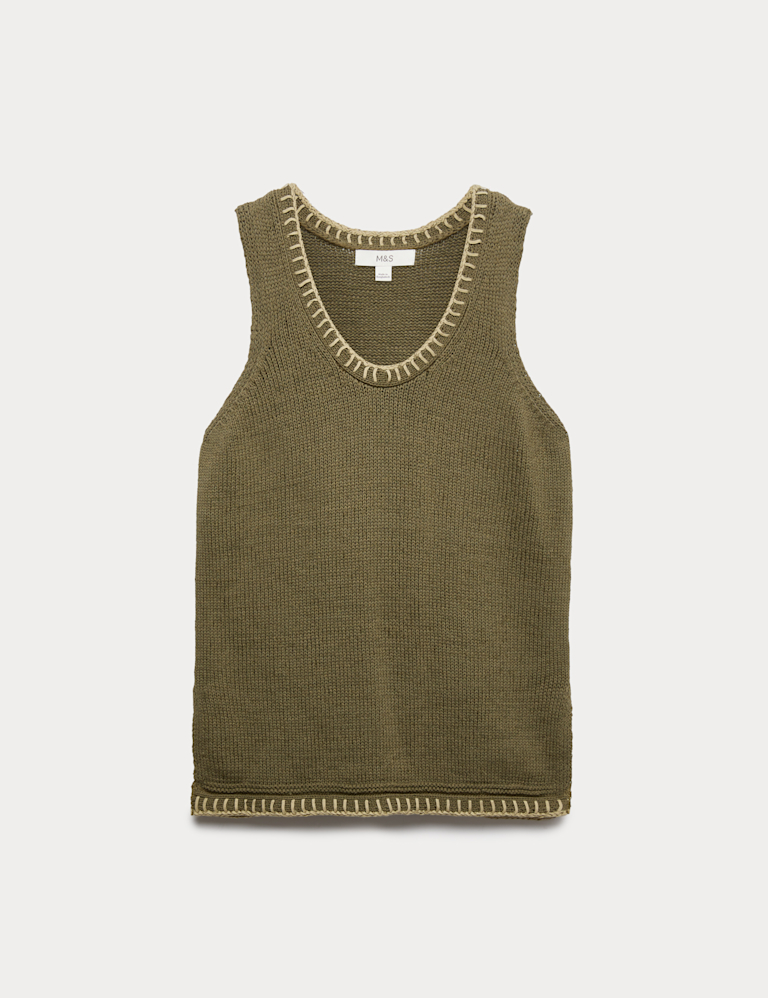 Cotton Rich Textured Whipstitch Knitted Vest