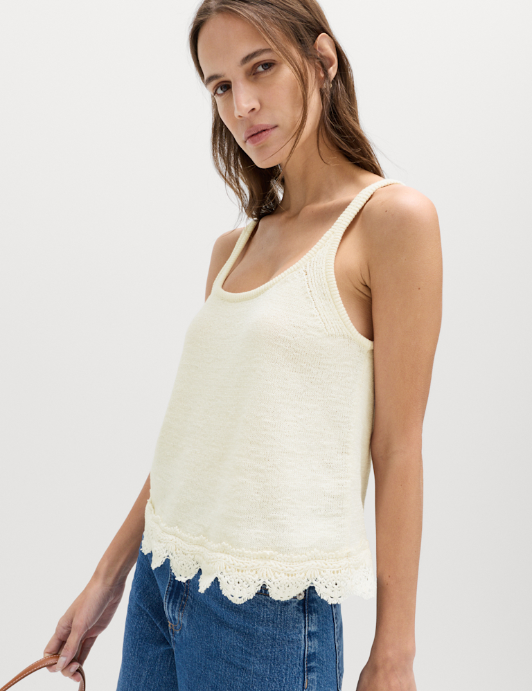 Cotton Blend Lace Detail Cropped Knitted Vest