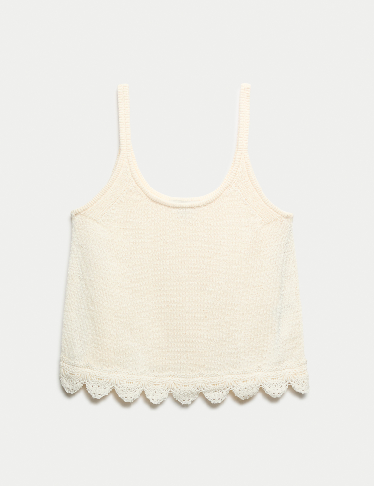 Cotton Blend Lace Detail Cropped Knitted Vest