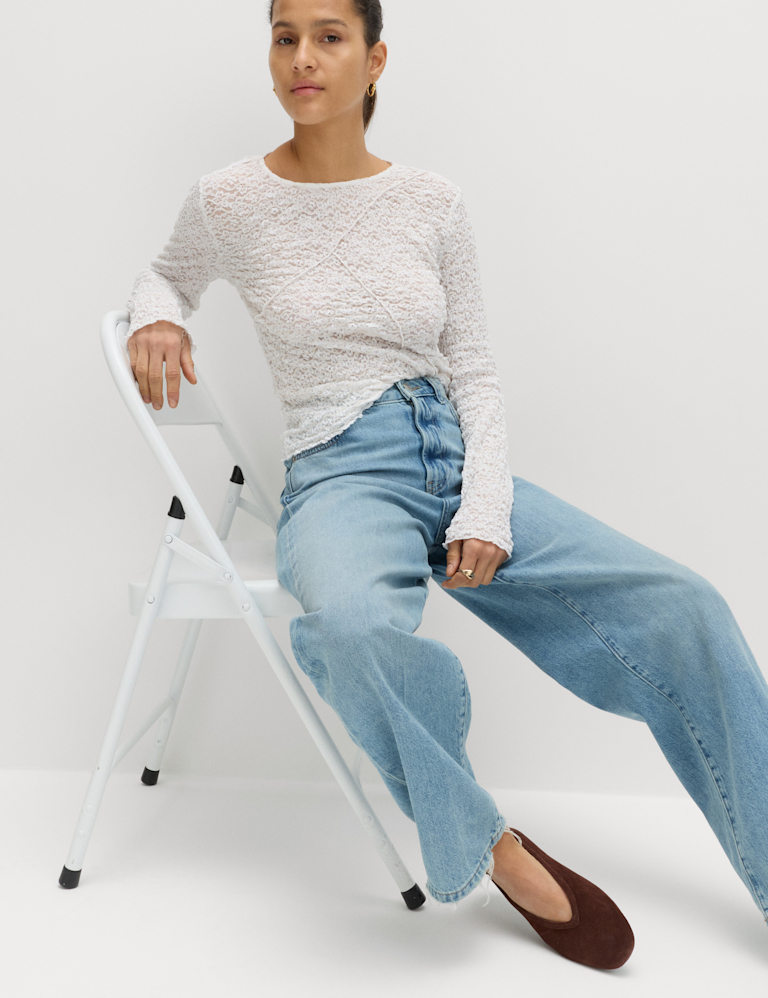 Cotton Blend Lace Textured Top
