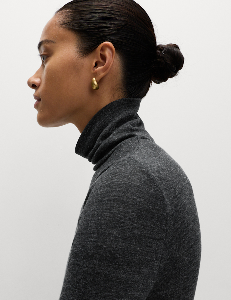 Funnel Neck Long Sleeve Slim Fit Top with Wool Funnel Neck Long Sleeve Slim Fit Top with Wool