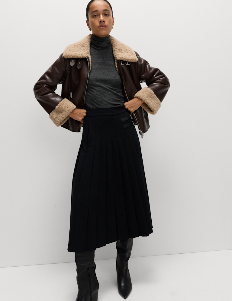 Funnel Neck Long Sleeve Slim Fit Top with Wool