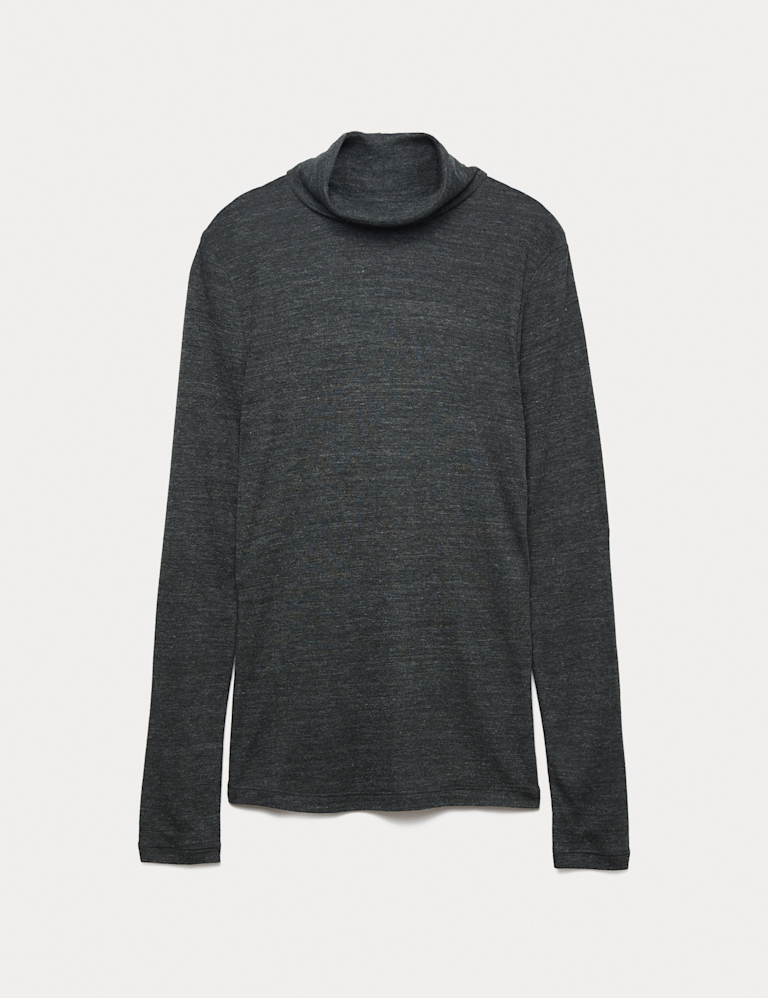 Funnel Neck Long Sleeve Slim Fit Top with Wool