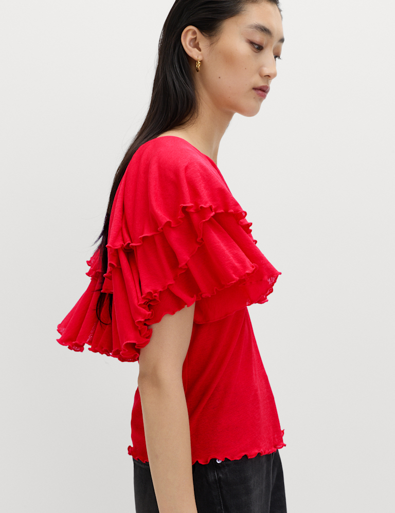 Ruffle Button Detail Relaxed Top Ruffle Button Detail Relaxed Top
