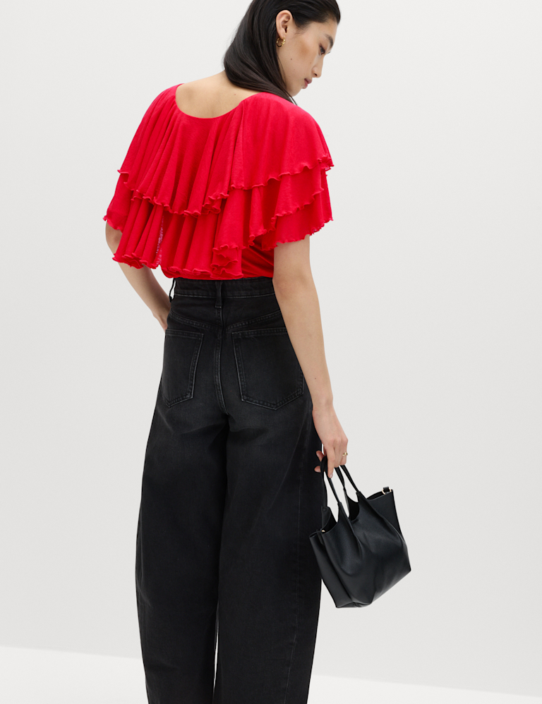Ruffle Button Detail Relaxed Top