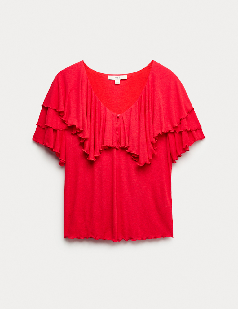 Ruffle Button Detail Relaxed Top