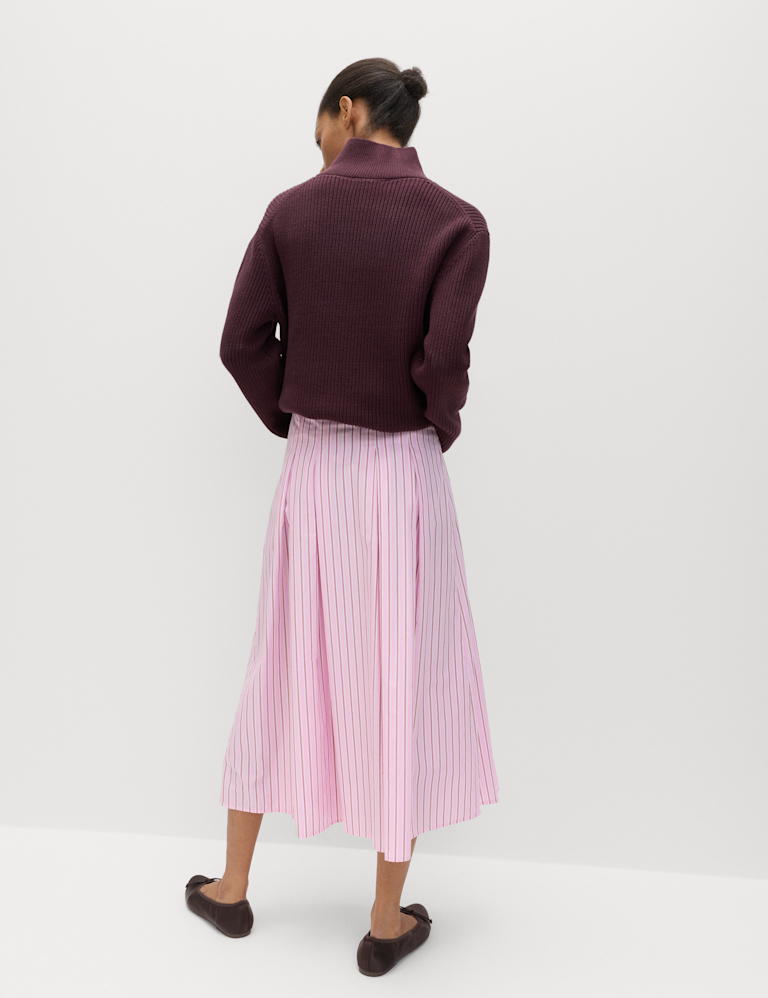 Pure Cotton Striped Midi Circle Skirt