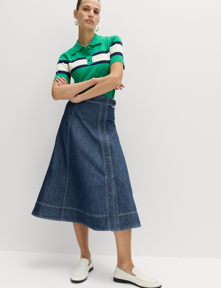 Denim Belted Midi Circle Skirt Denim Belted Midi Circle Skirt