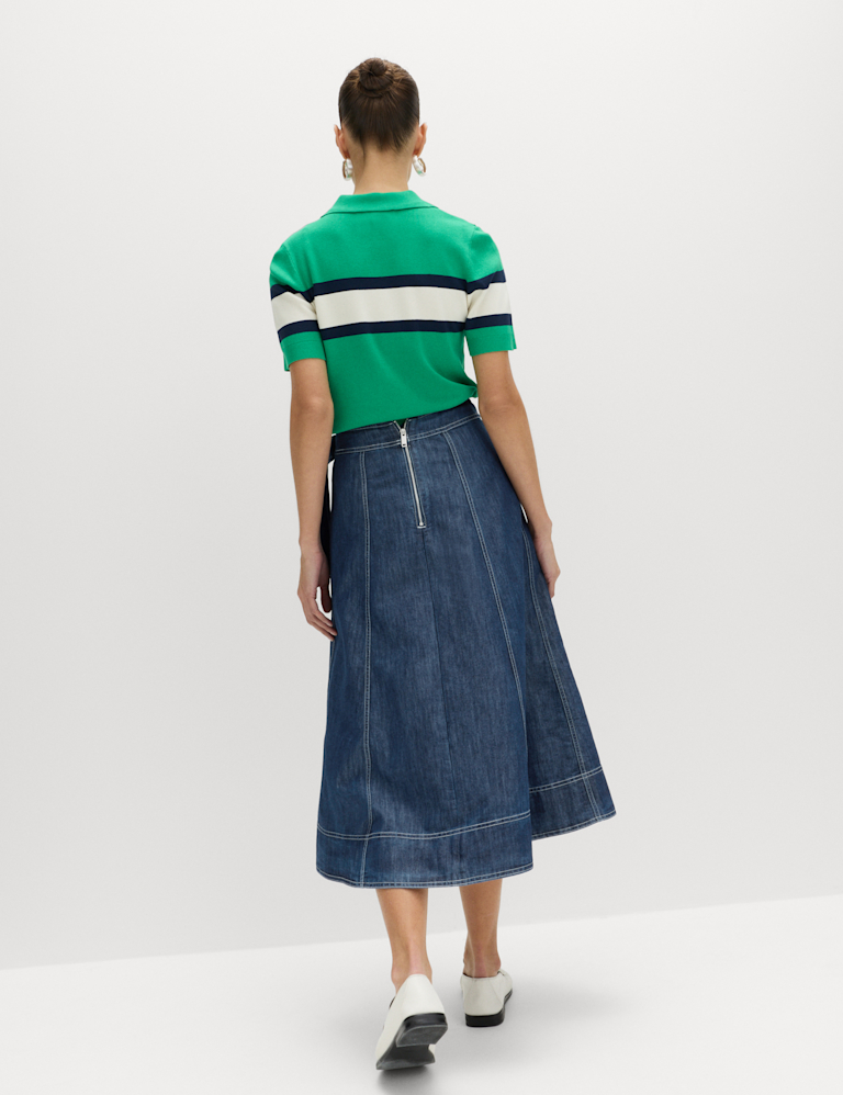 Denim Belted Midi Circle Skirt