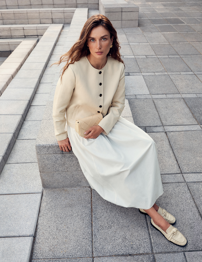 Cotton Rich Square Neck Midi Waisted Dress