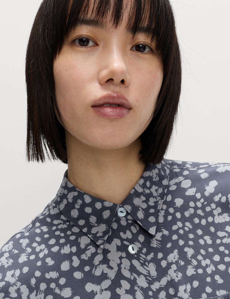 Printed Collared Button Through Blouse