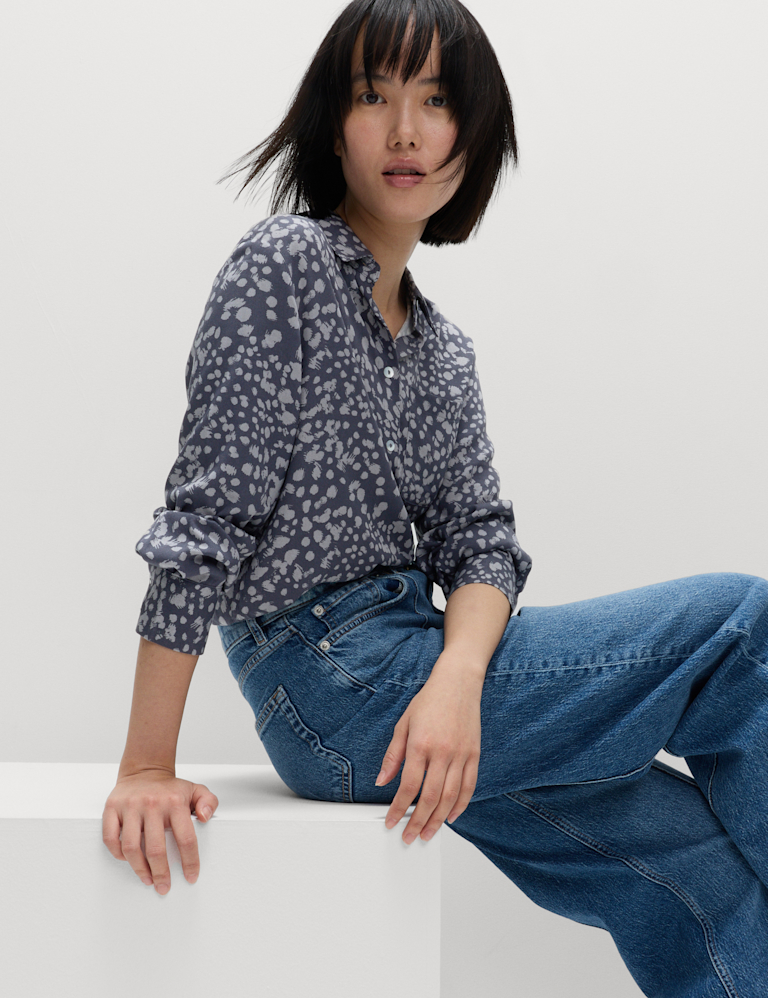 Printed Collared Button Through Blouse