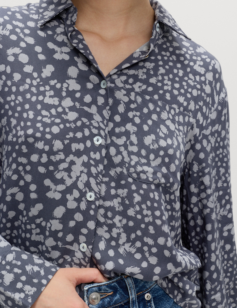 Printed Collared Button Through Blouse