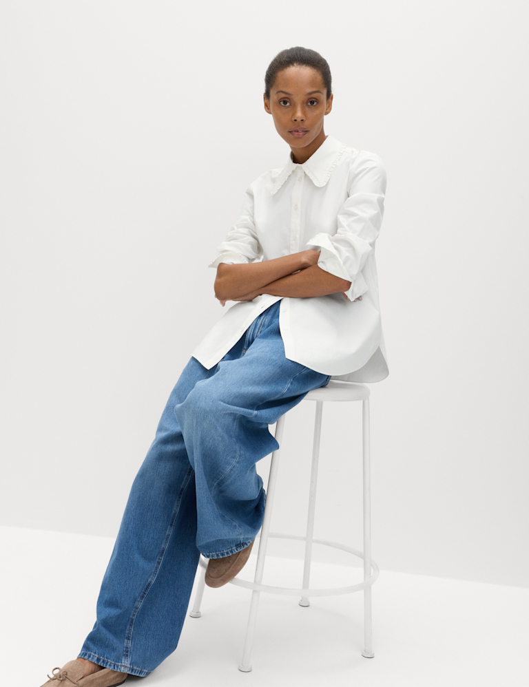 Pure Cotton Collared Frill Detail Shirt Pure Cotton Collared Frill Detail Shirt