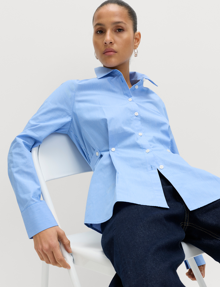 Pure Cotton Striped Button Detail Shirt