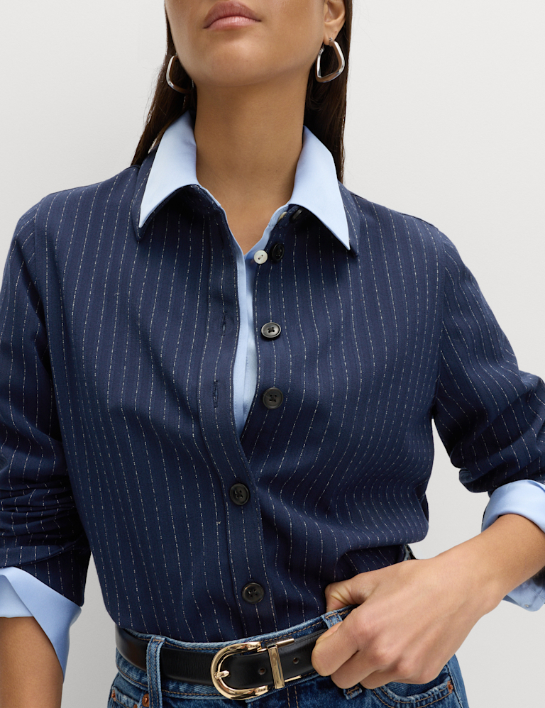 Pinstripe Collared Fitted Shirt Pinstripe Collared Fitted Shirt