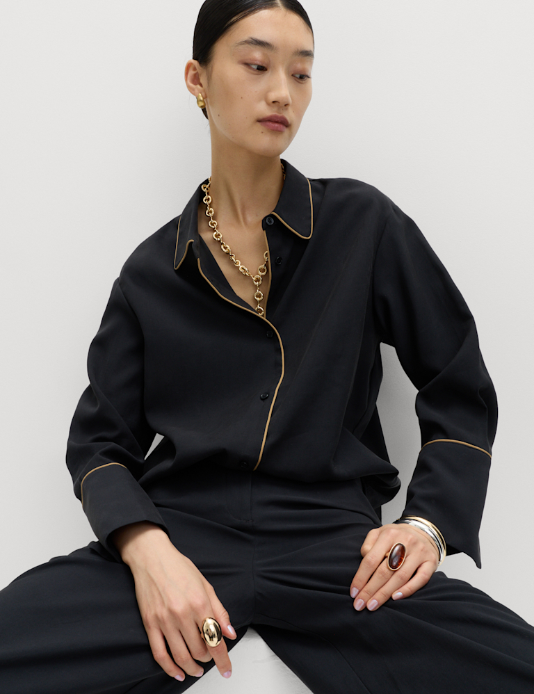 Modal Rich Piped Detail Collared Shirt Modal Rich Piped Detail Collared Shirt