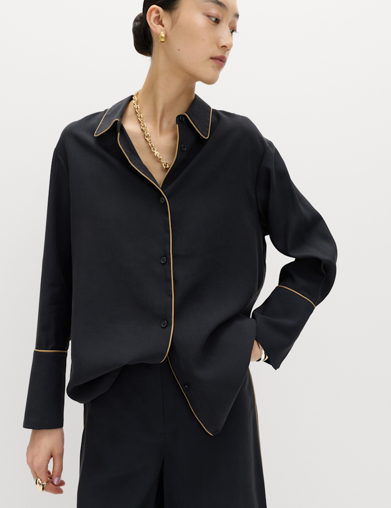 Modal Rich Piped Detail Collared Shirt
