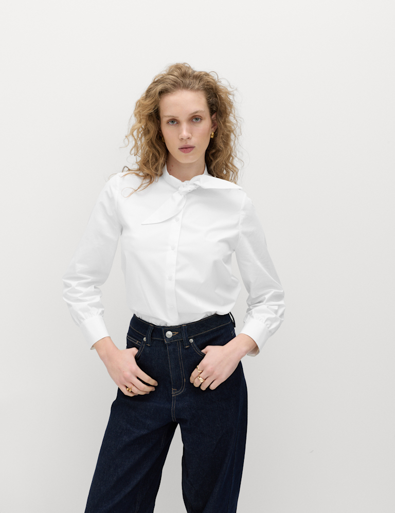 Pure Cotton Tie Neck Detail Shirt Pure Cotton Tie Neck Detail Shirt
