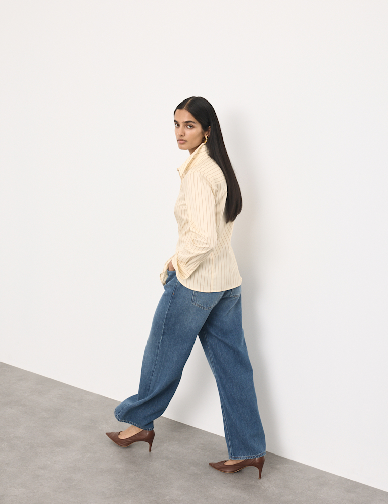 Pure Cotton Striped Fitted Waisted Shirt